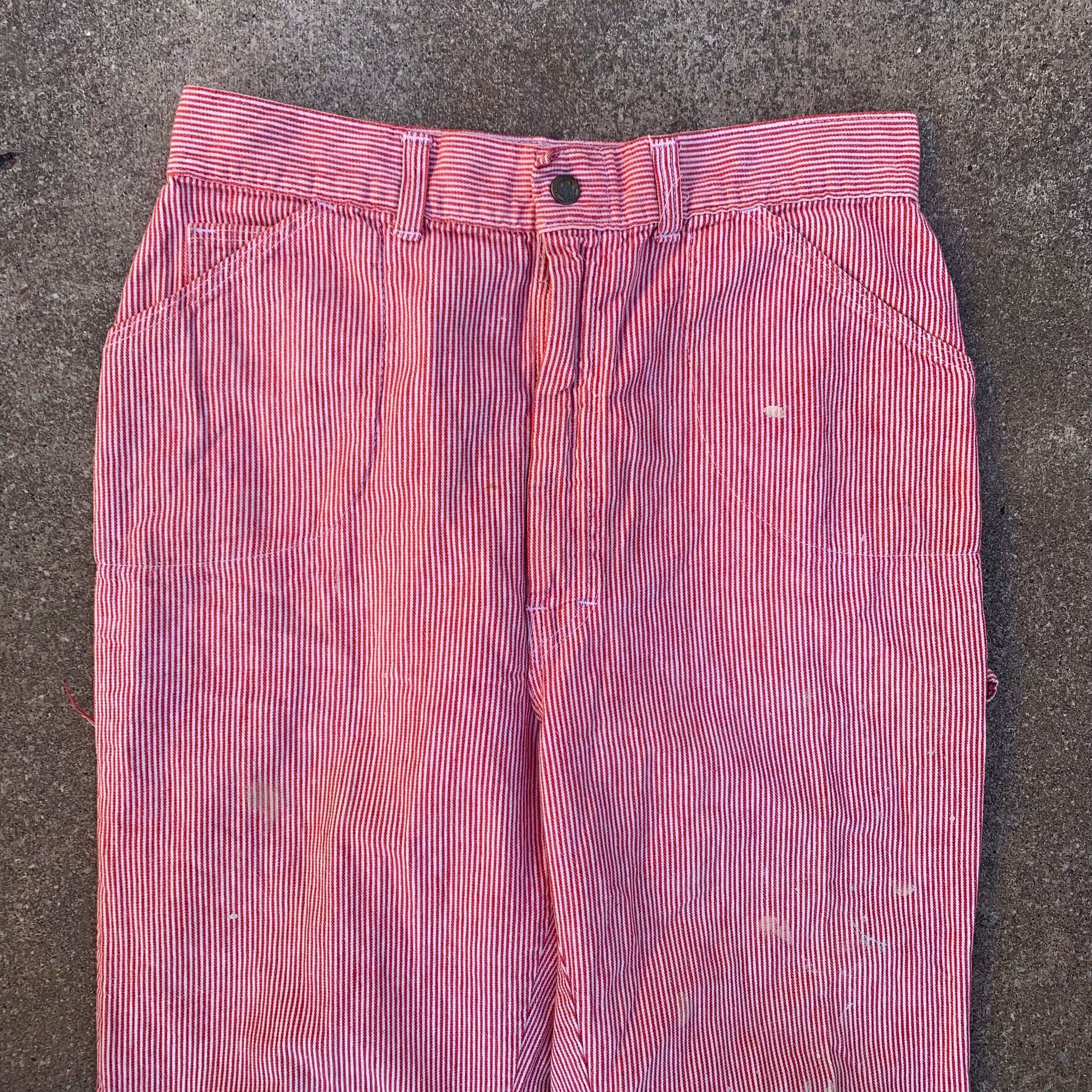 1960’s Rumble Seats Red Hickory Stripe Carpenter Pants 30” x 29”
