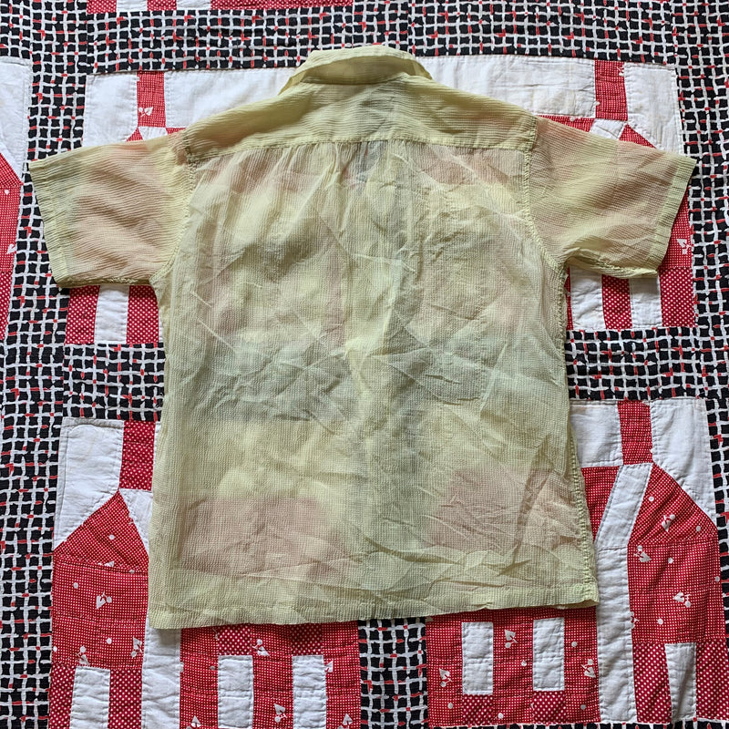 1950’s Yellow Sheer Nylon Loop Collar Shirt Large