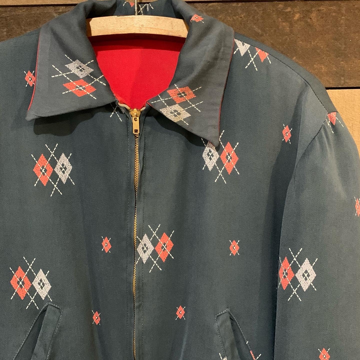 ジャケット・アウター 50s Reversible Gabardine Souvenir Jacket Vintage 50s Atomic Fleck Gabardine Ricky Jacket Reversible