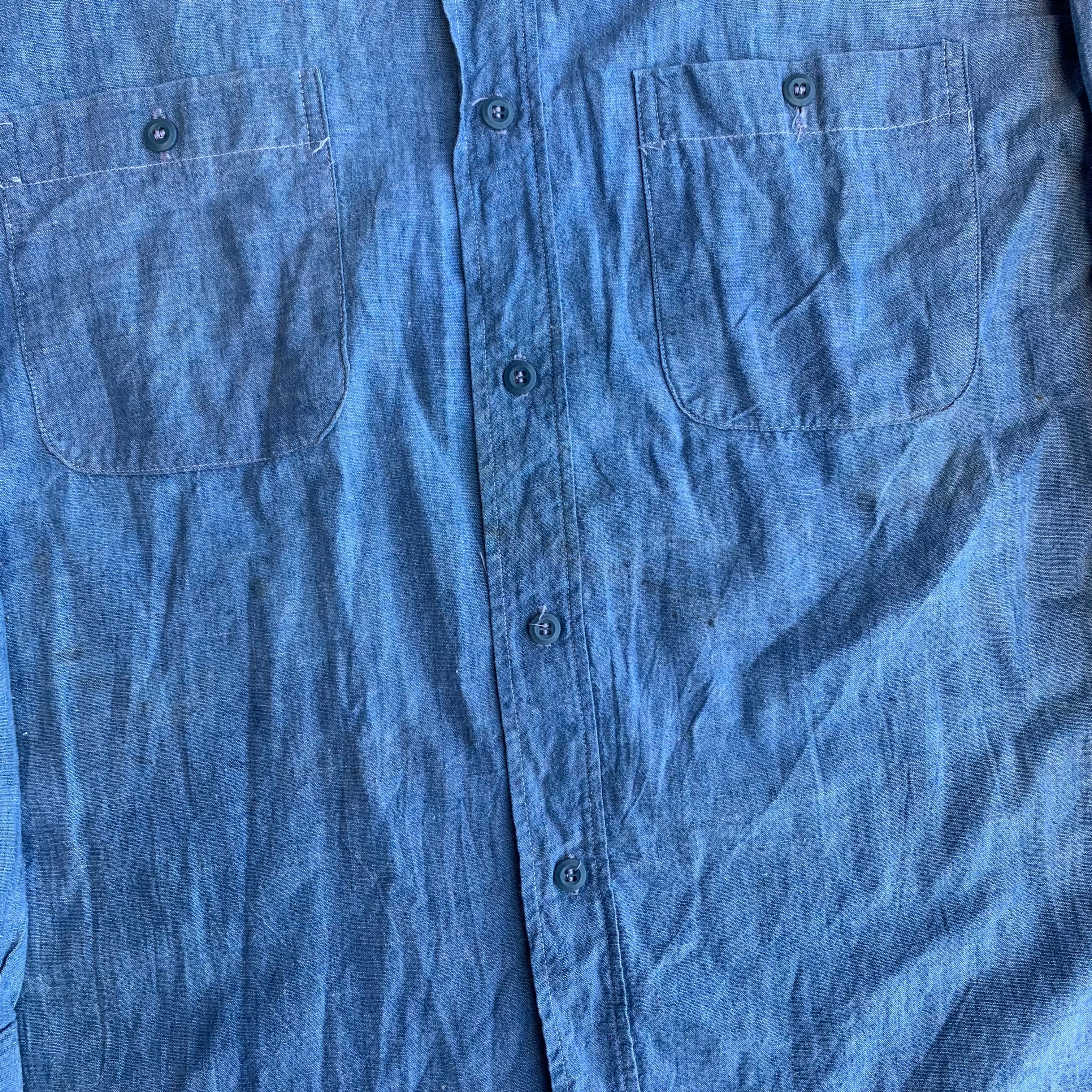 40s〜50s Bluechambrayworkshirt Vtg 40s 50s Mens Medium Sears Hercules Button Chambray Long
