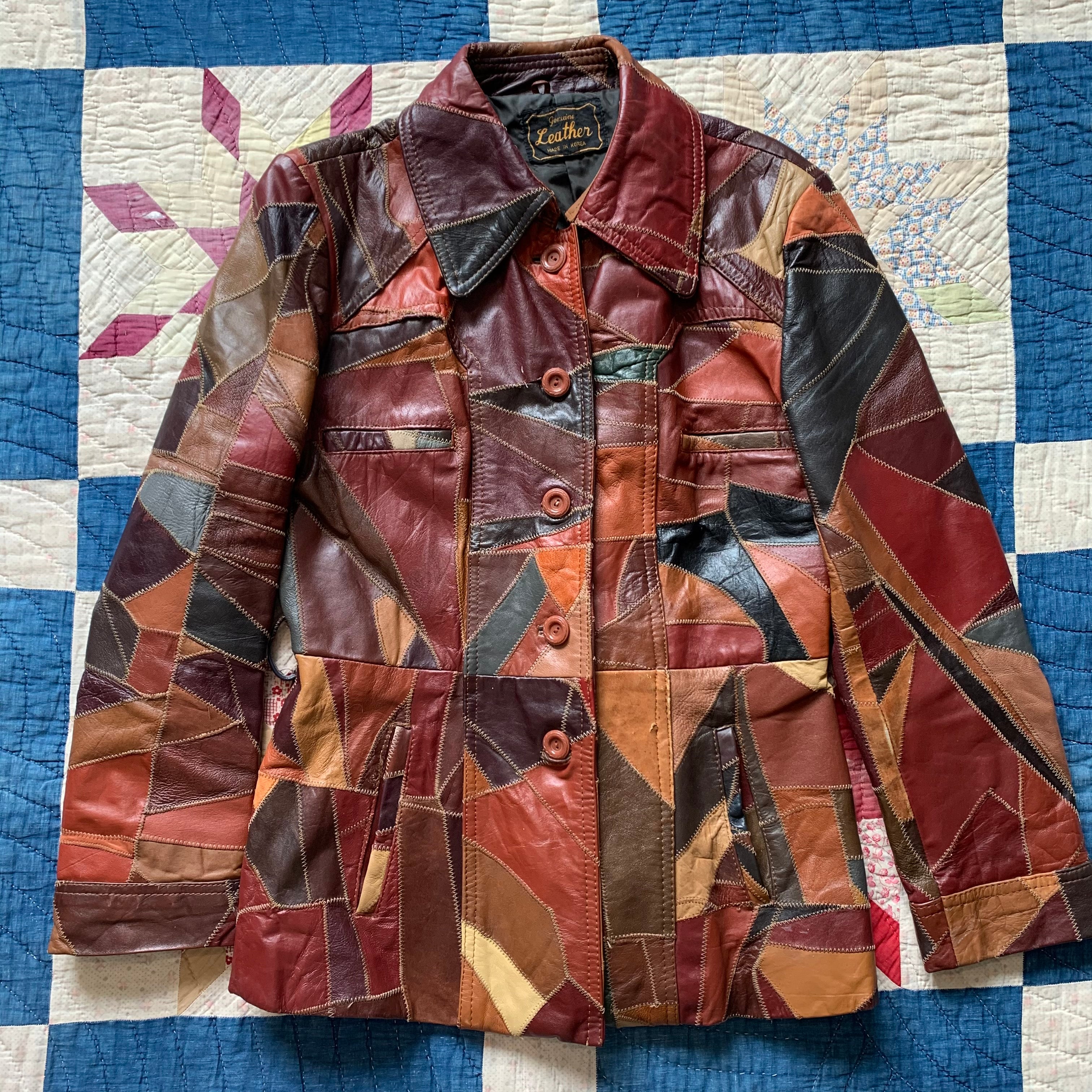 Patchwork leather jacket hotsell