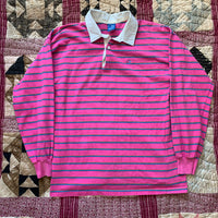 1980's Ocean Pacific Pink Stripe Long Sleeve Rugby Shirt XL