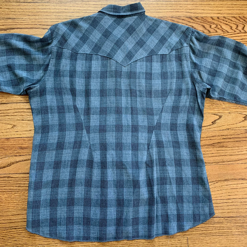 1950’s Grey Plaid Gabardine Western Pearl Snap Shirt XL