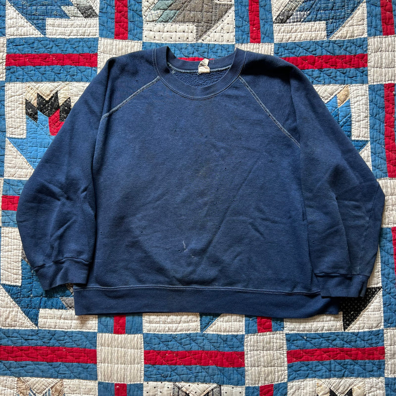 1970's Distressed Navy Sportswear Crewneck Sweatshirt Large