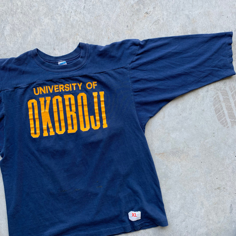 1970’s University of Okoboji Champion Blue Bar Football T-Shirt